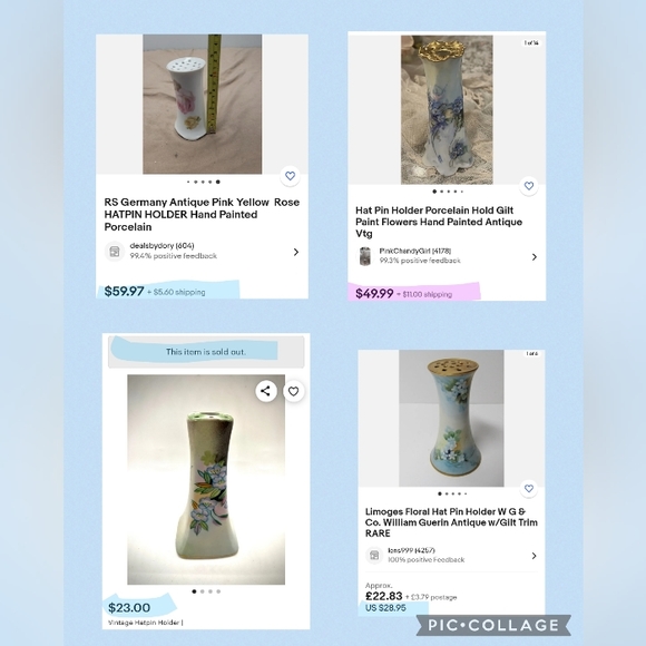 Antique Hand Painted Porcelain Gold Gilded Hat Pin Holder - PRISTINE - Picture 14 of 14